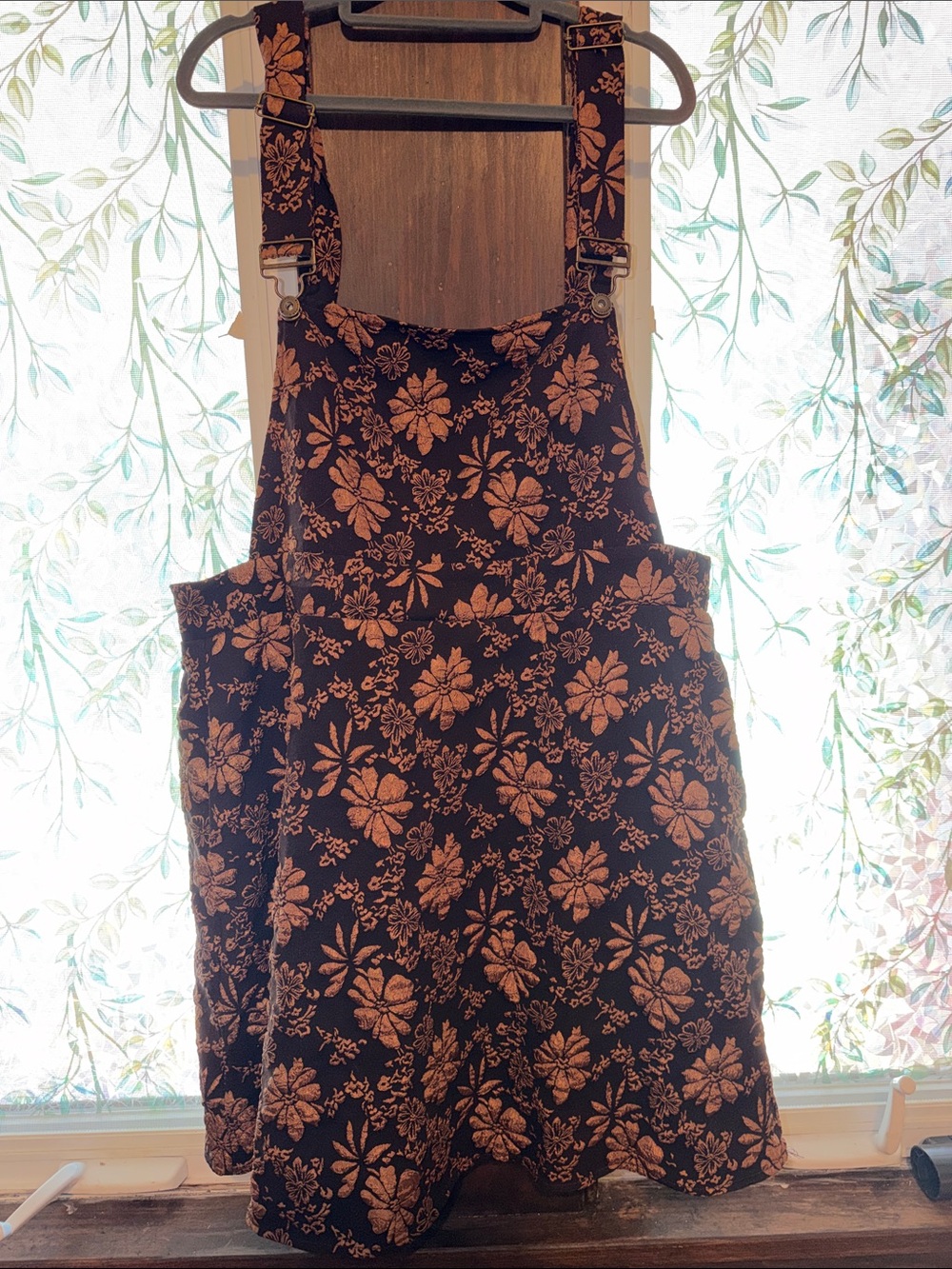BloomChic Black Overall Romper with Brown Floral Print